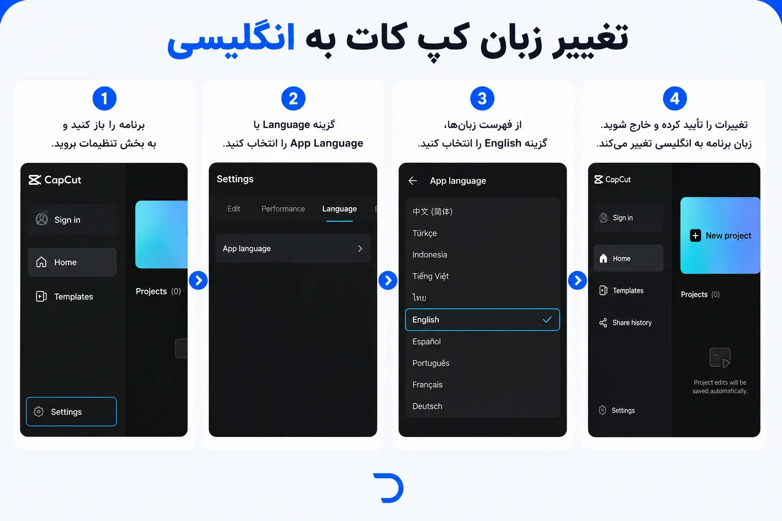 تغییر زبان کپ کات به انگلیسی